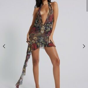Jaded London Cindy Plunge Mini Dress in Floral